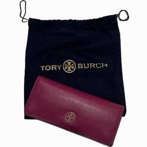 Tory Burch Magenta Leather Women's Envelope Wallet Snap Closure